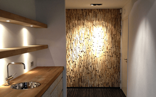 Panele drewniane na ścianę Natural Wood Panels wykorzystane w przedpokoju