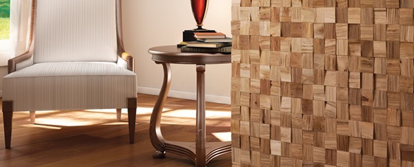 Panele drewniane ścienne Natural Wood Panels wykorzystane w salonie