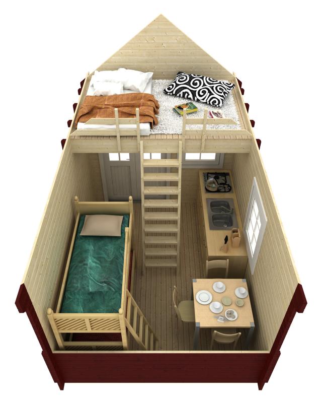Drewniany domek letniskowy z daszkiem DNIEPR 3x5 (13,9m2)