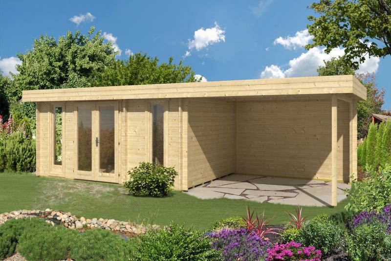 Letniskowy domek drewniany z tarasem KRUK E 8x3 (22,5m2)