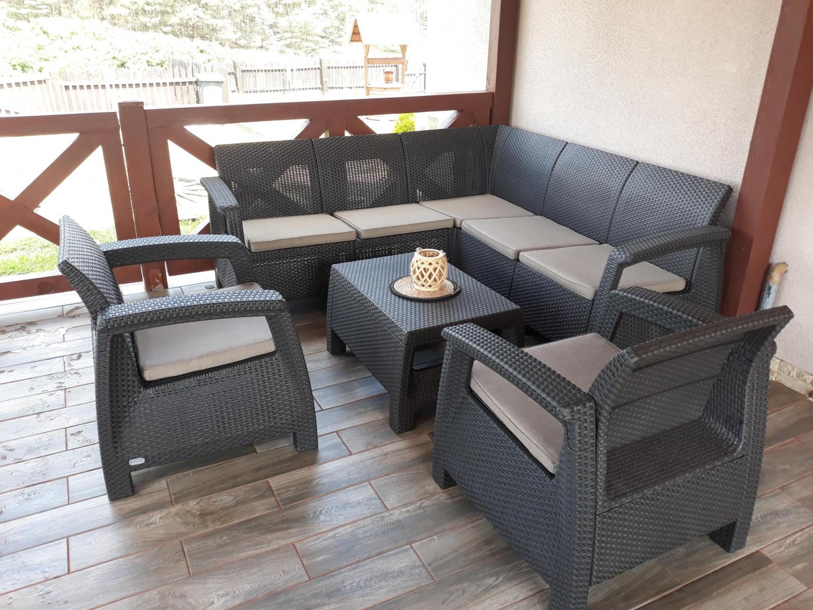 Duży narożnik ogrodowy ze stolikiem kawowym Relax Duo brązowy