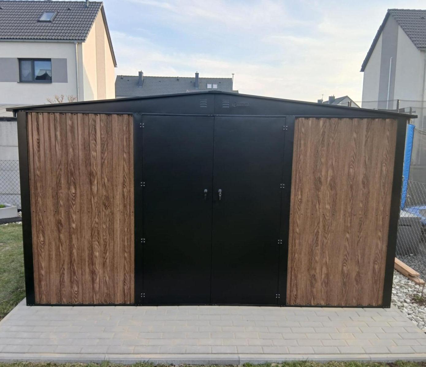 Metalowa szopa ogrodowa Hartt Plus 360x360x205cm - drzwi na zawiasach - Wooden