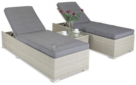 Komplet 2 leżaków technorattanowych z poduszkami i stolikiem Meniza Double Grey + stolik