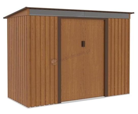 OUTLET - Brązowa szopa narzędziowa metalowa Kaggen 261x121cm - Wood