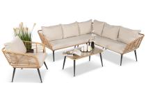 Beżowy narożnik z fotelem na taras w stylu boho - Torgiano Corner - Natural
