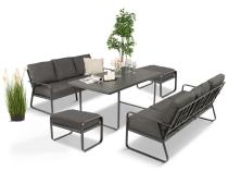 Grafitowe meble metalowe na taras dla 8 osób z 2 sofami i 2 pufami Ater - Dark Grey