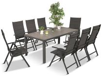 Aluminiowe meble tarasowe - stół 180cm i składane 7 pozycyjne krzesła - Kanbery Antracite Ceramic 8+1
