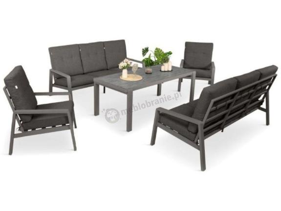 OUTLET - Aluminiowe meble na taras dla 8 osób z 2 sofami i stołem 180x80 - Tavaro Grande Antracite
