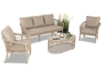 Zestaw mebli na taras w stylu rope - sofa 3 osobowa, fotele i stolik - Lirana - Cream
