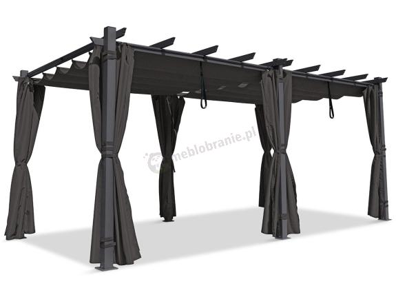 OUTLET - Grafitowa pergola ogrodowa z zasłonami 3x5,5 stelaż aluminiowy Kirn 2.0