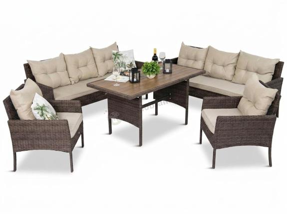 OUTLET - Zestaw mebli ogrodowych z wysokimi oparciami, stołem polywood, sofą 175cm Lirata Dining Antracytowy