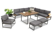 Szary modułowy narożnik na taras z wysokim stołem 160cm - Panaon Corner XXL - Grey Teak
