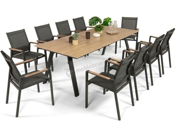 OUTLET - Meble ogrodowe obiadowe ze stołem Mivo 220cm + 10 krzeseł Ebra - Antracite