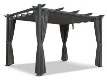 Grafitowa pergola z materiałowym dachem i zasłonami Hiro 4x4 - Szary