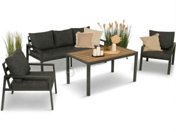 OUTLET - Grafitowy komplet ogrodowy metalowy z sofą 175 cm i stołem polywood Sodor Dining