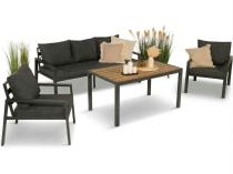 OUTLET - Grafitowy komplet ogrodowy metalowy z sofą 175 cm i stołem polywood Sodor Dining
