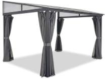 Pergola przyścienna z zasłonami i moskitierami 3x4 Tilo - dach poliwęglan
