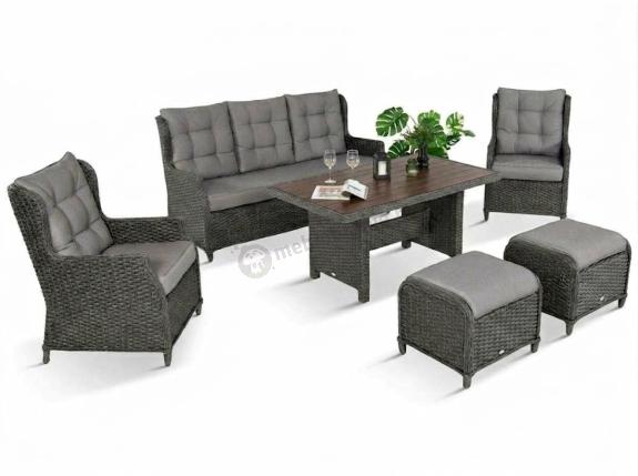 OUTLET - Komplet mebli z technorattanu dla 7 osób ze stołem polywood 145x85 Fiorento - Antracite