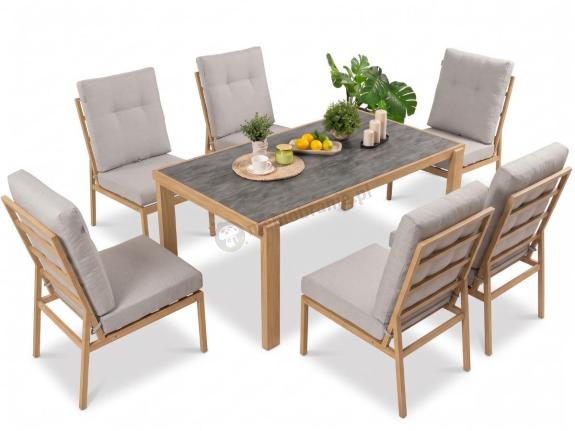 OUTLET - Komplet mebli obiadowych z aluminium - 6 foteli + stół 150x90 Tavaro Wood
