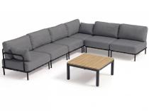 Sofa modułowa premium na taras ze stali nierdzewnej - szare poduszki olefin, premium - Salve 6 modułów ze stolikiem