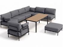 Ekskluzywne meble ogrodowe modułowe z grubymi poduszkami Olefin szare Salve 6 Comfort ze stolikiem