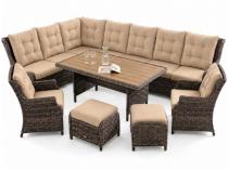 Elegancki zestaw technorattanowy z narożnikiem, fotelami i pufami dla 11 osób - Fiorento Corner XL - Brown