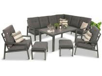 Aluminiowy zestaw ogrodowy dla 10 osób z narożnikiem, 2 fotelami, pufami i stołem 150x90 cm Tavaro Corner Antracite